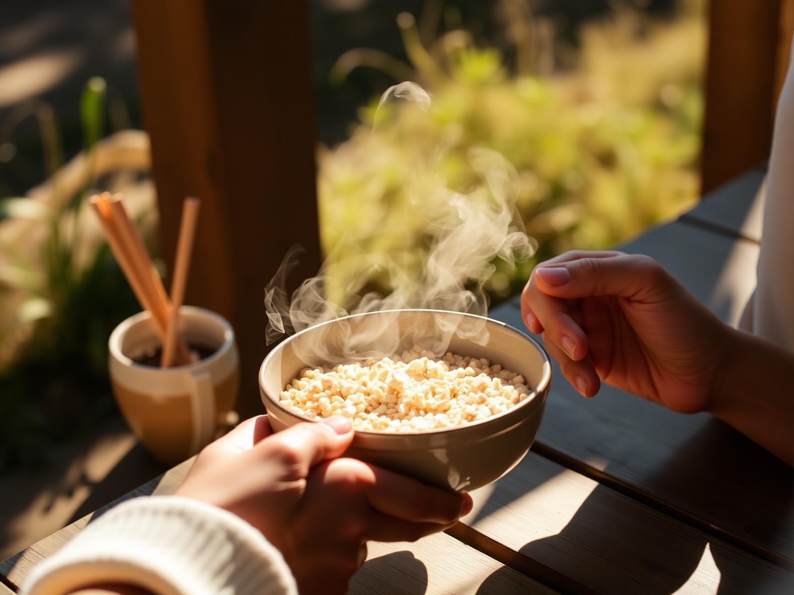 Person enjoying a Foraged bowl outdoors